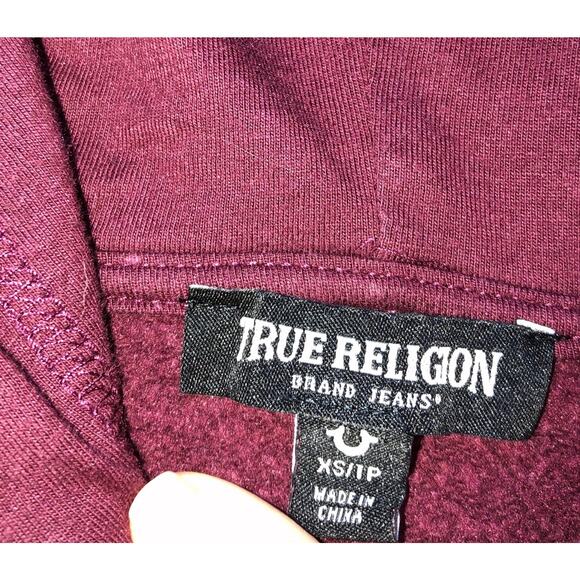 True Religion Zip Hoodie Embellished Studs Burgundy TR Alumni 2002 Womens Sz XS - Picture 5 of 9